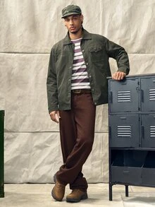 Norleigh Autumn/Winter New Men's Long Sleeve Jacket, Lapel Collar Casual Fashion Versatile Jacket, Multi-Pocket Military Green Button Work Jackets - Khaki - View 3