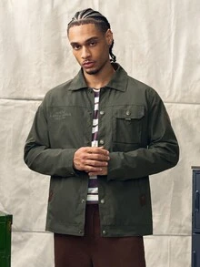 Norleigh Autumn/Winter New Men's Long Sleeve Jacket, Lapel Collar Casual Fashion Versatile Jacket, Multi-Pocket Military Green Button Work Jackets - Khaki - View 4