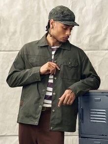 Norleigh Autumn/Winter New Men's Long Sleeve Jacket, Lapel Collar Casual Fashion Versatile Jacket, Multi-Pocket Military Green Button Work Jackets - Khaki - View 1