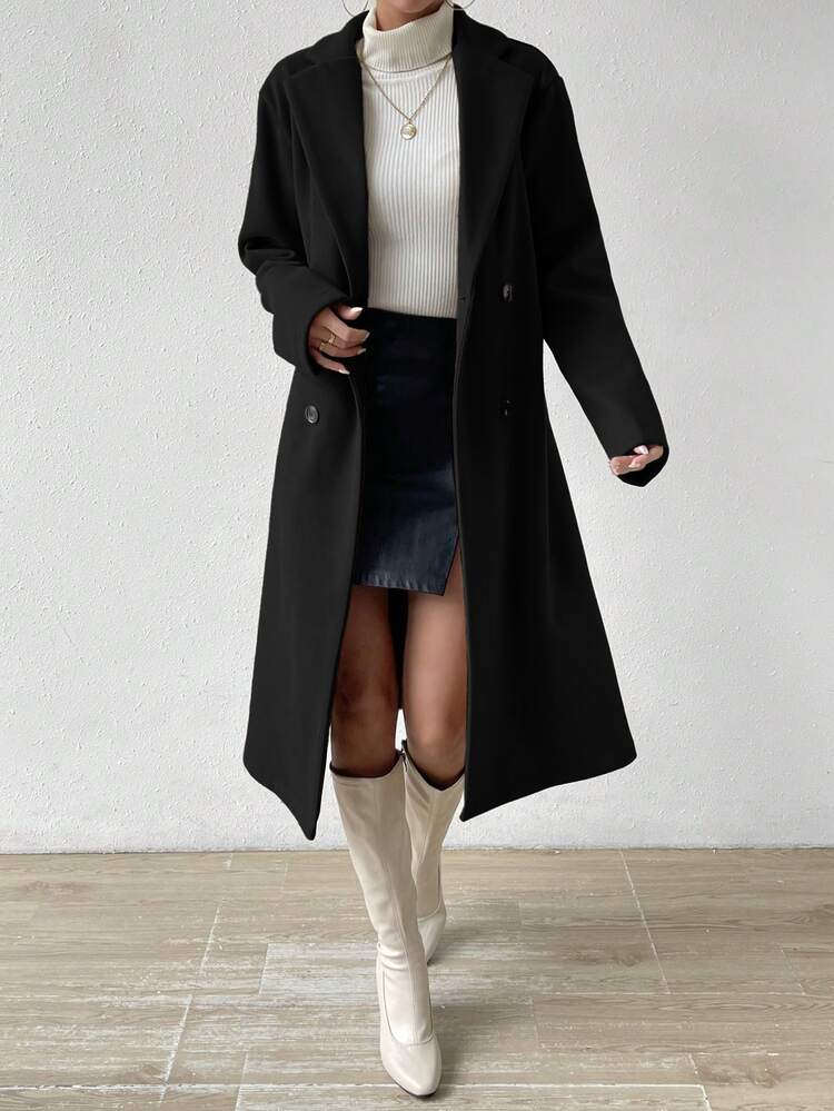 Uhlyne Uhlyne Lapel Neck Double Breasted Overcoat Fall Winter Cloth For Women - Black - View 6