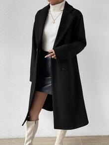 Uhlyne Uhlyne Lapel Neck Double Breasted Overcoat Fall Winter Cloth For Women - Black - View 3