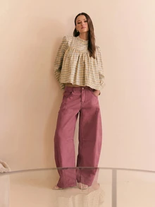 Nöista High-Rise Wide-Leg Denim Pants With Sculptural Volume, Contrast Seam Detailing And Modern Silhouette. Perfect For Everyday Wear, Casual - Brown - View 5