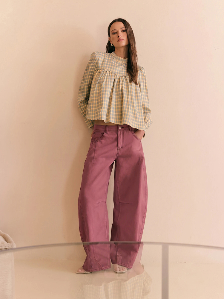 Nöista High-Rise Wide-Leg Denim Pants With Sculptural Volume, Contrast Seam Detailing And Modern Silhouette. Perfect For Everyday Wear, Casual - Brown - View 5