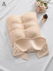 Barelissa 4pcs Women's Lingerie Bra Set With Back Hook, Straight Band And Removable Pads - Apricot - View 2