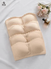 Barelissa 4pcs Women's Lingerie Bra Set With Back Hook, Straight Band And Removable Pads - Apricot - View 5