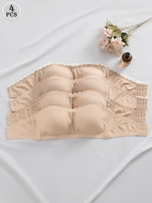 Barelissa 4pcs Women's Lingerie Bra Set With Back Hook, Straight Band And Removable Pads - Apricot - View 6