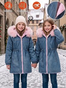 SHEIN Tween Girls Coats - Blue - View 1