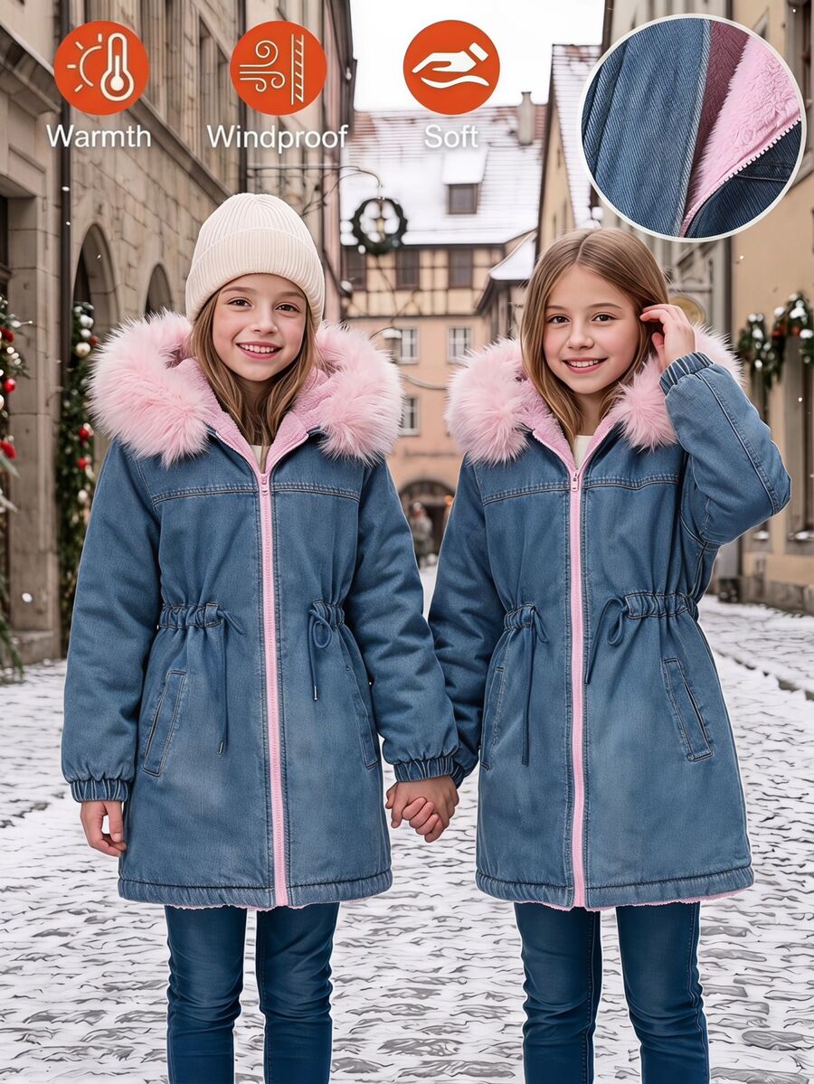 SHEIN Tween Girls Coats - Blue - View 1
