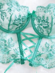 SHEIN Sexy Sheer Embroidered 2-Piece Set - Mint Green - View 4