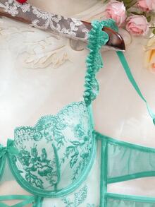 SHEIN Sexy Sheer Embroidered 2-Piece Set - Mint Green - View 3