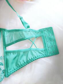 SHEIN Sexy Sheer Embroidered 2-Piece Set - Mint Green - View 5