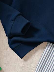 2pcs Toddler Boy Sweatshirt Pants Preppy Navy Bear Embroidery Striped Ribbed Long Sleeve Round Neck Daily Party Fall Pull Pullover Sets Clothes Thick - Royal Blue - View 5