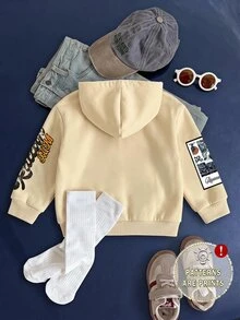 Kids Young Boy Hooded Long Sleeve Sweatshirt, Classic Cool Handsome Vintage Graphic Print, Classic 32 Text Graphic Print, Suitable For Autumn/Winter - Multicolor - View 3