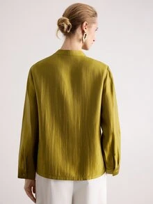 Aveloria Modichic Jaket Satin Kuning Mustard Gaya Cina Baru dengan Kerah Tegak dan Kancing Katak, Jaket Jas Zen Tang Vintage - Mustard Yellow - View 2