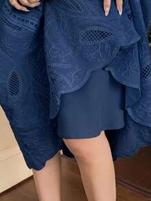 DAZY Women's Elegant Floral Lace Round Neck Petal Sleeve Mid-Length Dress, Summer Sundress - Navy Blue - View 7