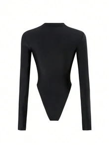 Swim SPRTY Springbreak Sports Style New Black Zip-Up Long Sleeve Fingerless Rash Guard For Women For Summer Beach Vacation - Black - View 4