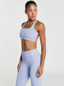 11SKNDS Strappy Crossback Sports Bra With Square Neck And Elastic Band Detail For Active Training With Sweat-Wicking, Stretchy, Breathable, Buttery-Soft, Low Impact Support & Removable Cups, For Gym Workout Fitness Yoga Pilates Studio, Running & Hy-Rox - Dusty Blue - View 1