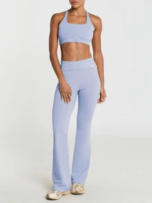 11SKNDS Strappy Crossback Sports Bra With Square Neck And Elastic Band Detail For Active Training With Sweat-Wicking, Stretchy, Breathable, Buttery-Soft, Low Impact Support & Removable Cups, For Gym Workout Fitness Yoga Pilates Studio, Running & Hy-Rox - Dusty Blue - View 4