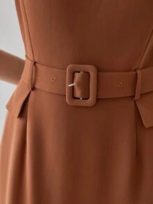 MOTF Tall WOMEN'S TALL ELEGANT WOVEN WOMEN'S BELTED DRESS - Brown - View 2