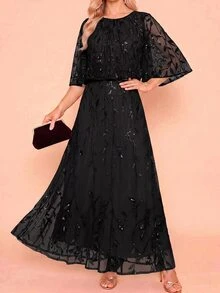 Amorya 女款時尚派對亮片刺繡洋裝 - 黑色 - 查看 4
