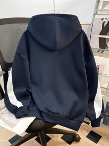 SHEIN Teen Girl Colorblock Letter Print Pattern Loose Casual Sweatshirt,In Fall/Winter - Blue and White - View 2