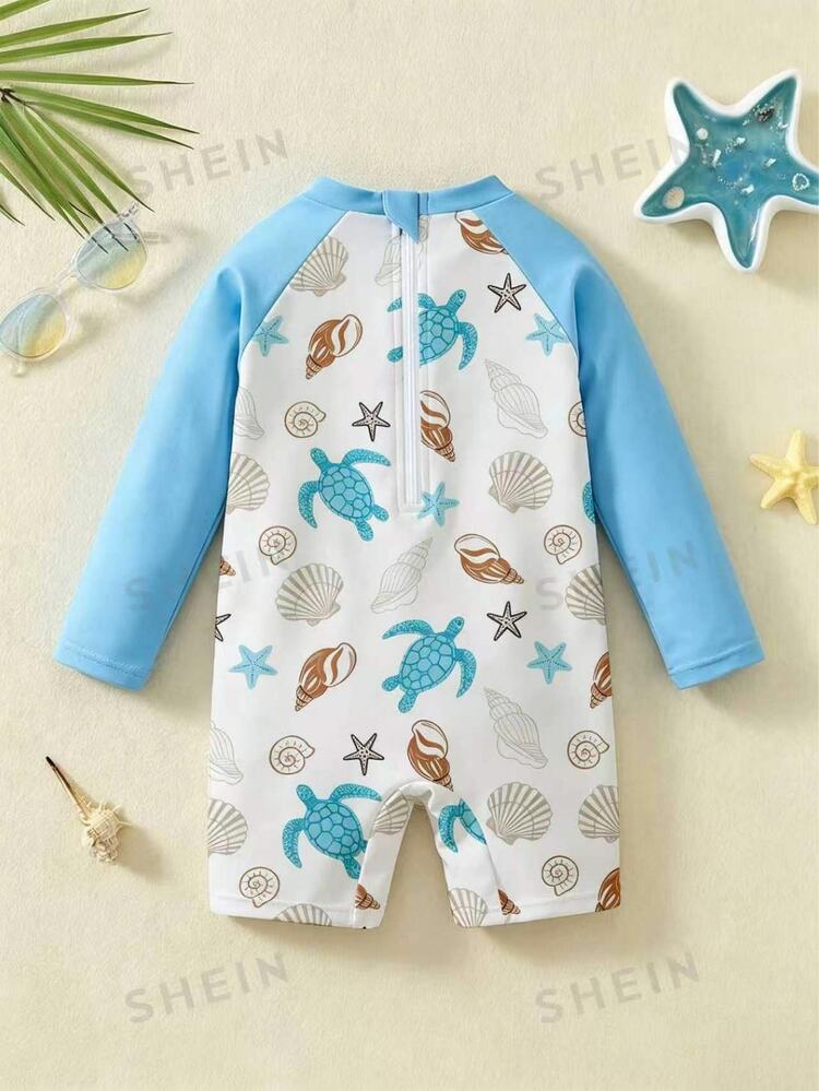 LMoss Kids Baby Boy Knit Contrast Color Shell Pattern Casual Swimwear - Multicolor - View 3