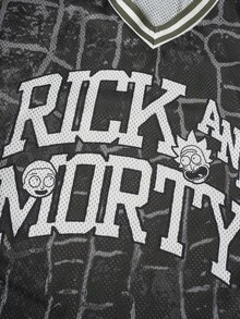 Rick and Morty X SHEIN 男士V领短袖休闲宽松T恤 - 軍綠色 - 查看 6