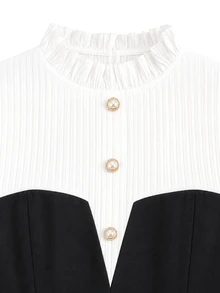 GlowEve CURVE Plus Size Women's Elegant Colorblock 2 Pieces Set For Daily Commute Fall - Black and White - View 6