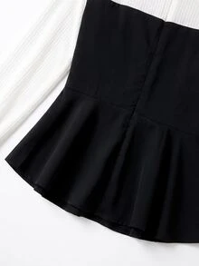 GlowEve CURVE Plus Size Women's Elegant Colorblock 2 Pieces Set For Daily Commute Fall - Black and White - View 4