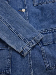 GlowEve Women's Lapel Neck Long Sleeve Multiple Cargo Pockets Casual Denim Jacket - Medium Wash - View 5