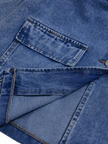 GlowEve Women's Lapel Neck Long Sleeve Multiple Cargo Pockets Casual Denim Jacket - Medium Wash - View 4