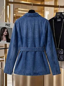 GlowEve Women's Lapel Neck Long Sleeve Multiple Cargo Pockets Casual Denim Jacket - Medium Wash - View 2