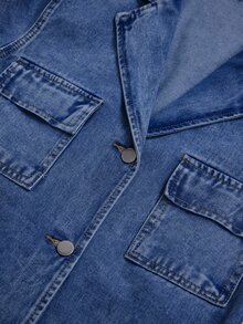 GlowEve Women's Lapel Neck Long Sleeve Multiple Cargo Pockets Casual Denim Jacket - Medium Wash - View 7
