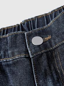 ROMWE Grunge Punk British Flag Print Rivet Street Style Loose Straight Leg Denim Jeans Plus Size - Blue - View 6