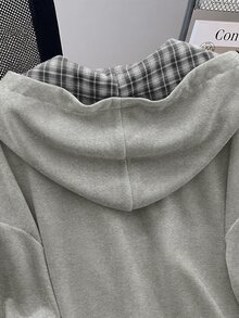 GlowEve CURVE Slouchy Contrast Color Hooded Jacket, Loose Fit With Small Horse Embroidery, Plus Size Sweatshirt For Spring And Autumn Pink Casual Formal Date Night - Dusty Purple - View 4