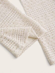 SHEIN ICON Spring White Solid Super Crop Sweater,Long Sleeve Tops - Apricot - View 4