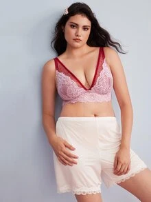 Elorette Sujetador de talla grande con aros, push-up, copa completa, encaje y malla patchwork, estilo romántico francés, color rosa - Rosa - Ver 5