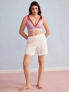 Elorette Sujetador de talla grande con aros, push-up, copa completa, encaje y malla patchwork, estilo romántico francés, color rosa - Rosa - Ver 4