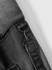 ROMWE Grunge Punk Dark Punk Street Style Pocket Design Versatile Loose Comfortable Plus Size Denim Jeans - Black - View 6
