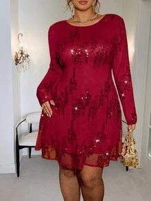 GalTyme Plus Size Fashion Party Sequin Dress Fall - Green - View 4
