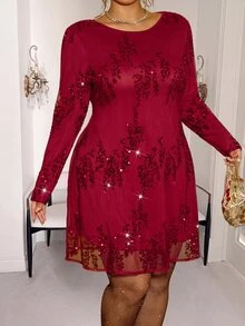 GalTyme Plus Size Fashion Party Sequin Dress Fall - Green - View 6