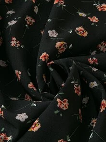 SHEIN Women's Sweet Elegant Ruffle Collar Short Cap Sleeve Ditsy Floral Loose Blouse, Suitable For Vacation And Daily - Black - View 6