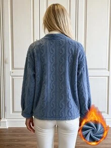Louniche Women's Autumn/Winter Casual Home Plush Drop Shoulder Loose Slouchy Regular Jacket Suitable For Home, Commuting And Outings - Blue - View 2