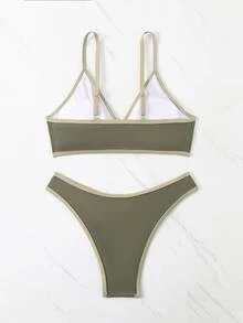 SHEIN Swim Color Block Spaghetti Strap Bikini Set Bathing Suit For Summer Beach Or Pool - Army Green - View 6