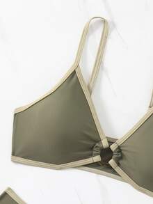 SHEIN Swim Color Block Spaghetti Strap Bikini Set Bathing Suit For Summer Beach Or Pool - Army Green - View 8