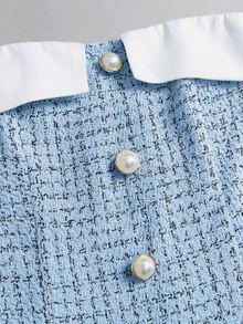 Sweetra Elegant Girl Style Faux Pearl Button Bandeau Dress With Short Jacket 2-Piece Set, Fashion Party Princess Style - Blue - View 6