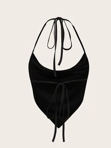 SHEIN ICON Tie Backless Sequin Halter Top - Black - View 2