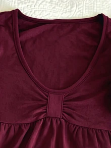 IslaSuriya Women's Lace Patchwork Pleated Casual Versatile Daily Wear T-Shirt - Burgundy - View 3