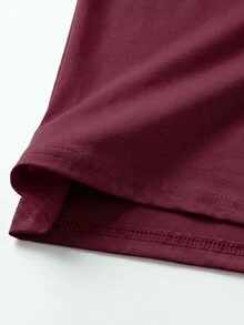 IslaSuriya Women's Lace Patchwork Pleated Casual Versatile Daily Wear T-Shirt - Burgundy - View 4