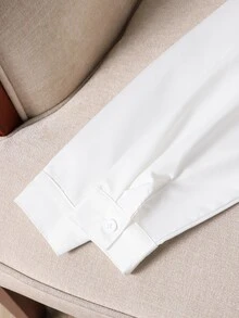 2件組 青少年女孩長袖領口休閒襯衫與條紋披肩，秋季上衣，百搭穿搭，適合學校穿著 - 黑與白 - 查看 6